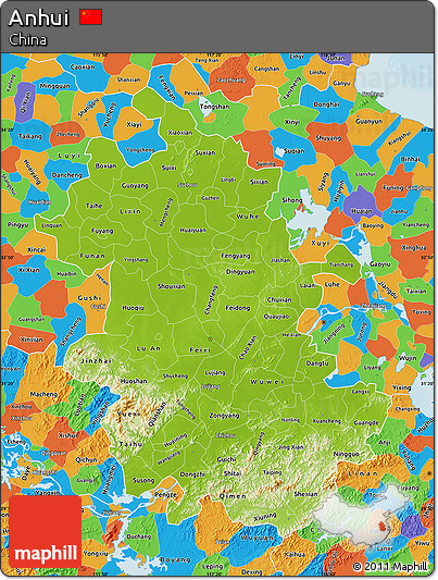 Physical Map of Anhui, political outside