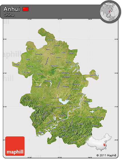 Satellite Map of Anhui, cropped outside