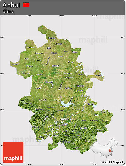Satellite Map of Anhui, cropped outside
