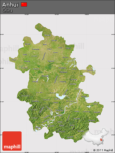 Satellite Map of Anhui, cropped outside