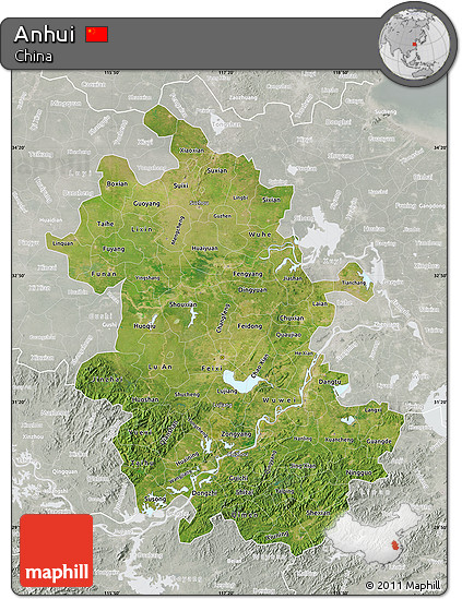 Satellite Map of Anhui, lighten, semi-desaturated