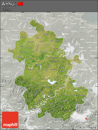 Satellite Map of Anhui, lighten, semi-desaturated