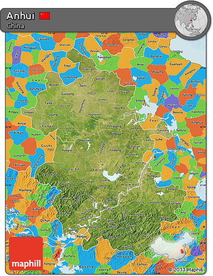 Satellite Map of Anhui, political outside
