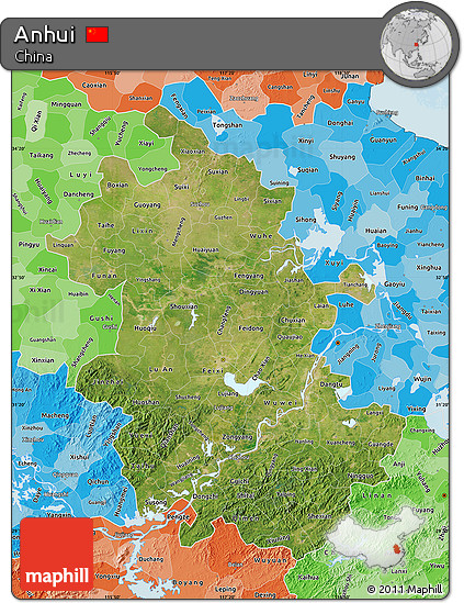 Satellite Map of Anhui, political shades outside