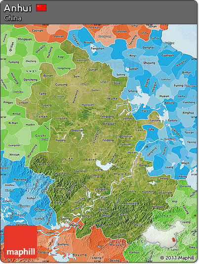 Satellite Map of Anhui, political shades outside