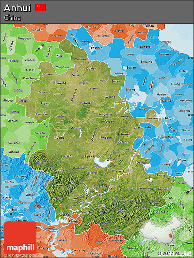 Satellite Map of Anhui, political shades outside
