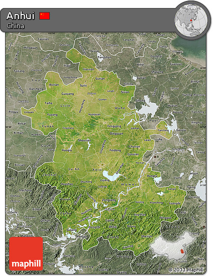 Satellite Map of Anhui, semi-desaturated