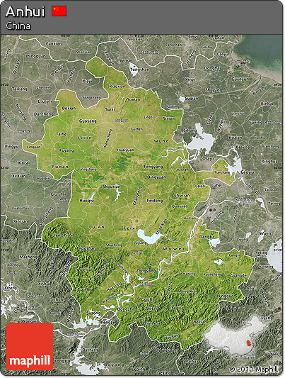 Satellite Map of Anhui, semi-desaturated