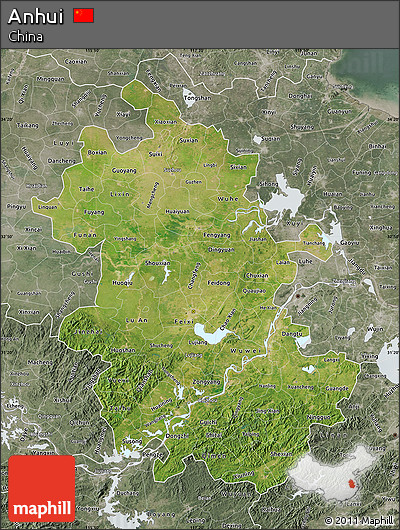 Satellite Map of Anhui, semi-desaturated