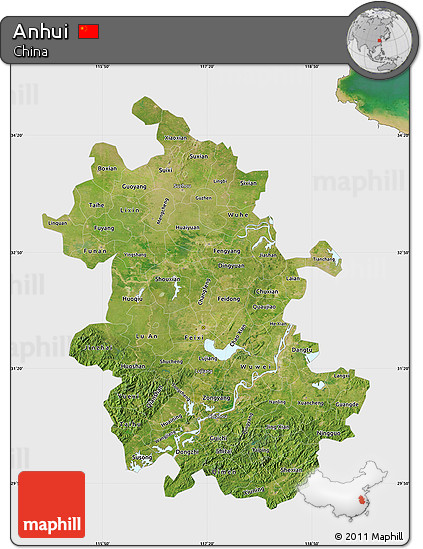 Satellite Map of Anhui, single color outside