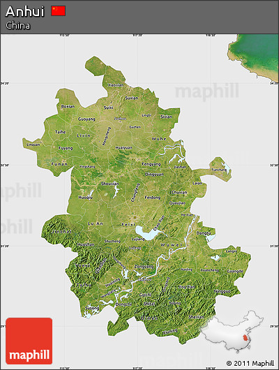 Satellite Map of Anhui, single color outside