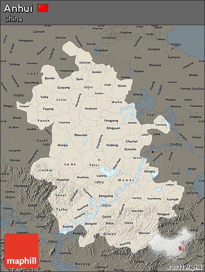 Shaded Relief Map of Anhui, darken