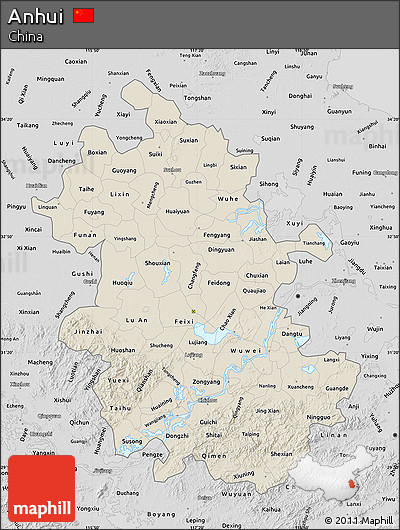 Shaded Relief Map of Anhui, desaturated