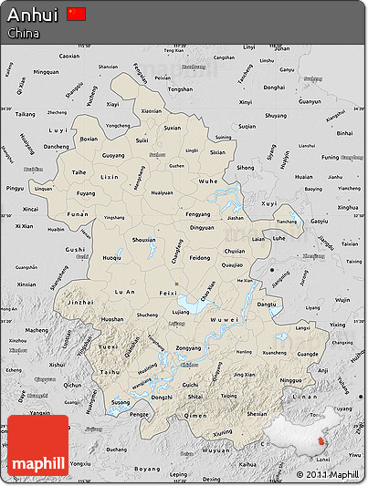 Shaded Relief Map of Anhui, desaturated