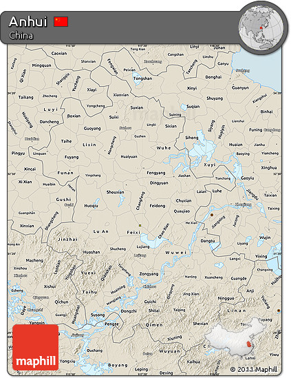 Shaded Relief Map of Anhui