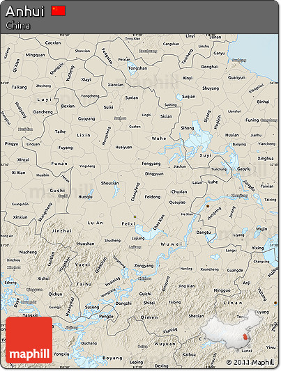 Shaded Relief Map of Anhui