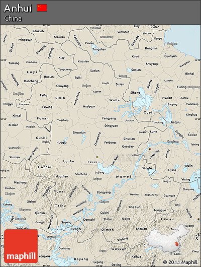 Shaded Relief Map of Anhui