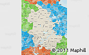 Shaded Relief Map of Anhui, political shades outside