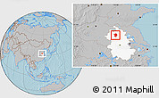 Gray Location Map of Mengcheng, highlighted parent region, hill shading