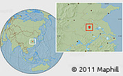 Savanna Style Location Map of Mengcheng, hill shading