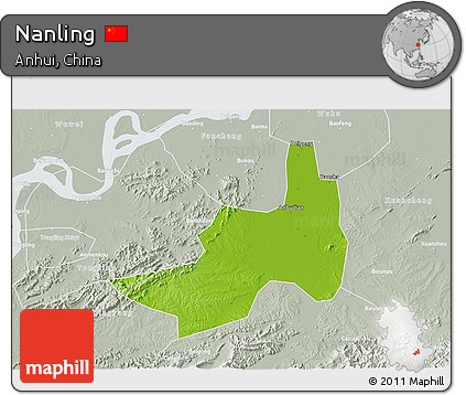 Physical 3D Map of Nanling, lighten, semi-desaturated
