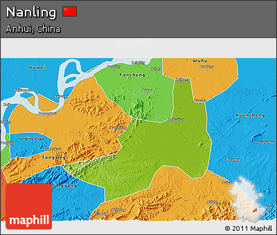Physical 3D Map of Nanling, political outside