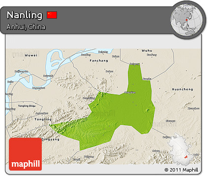 Physical 3D Map of Nanling, shaded relief outside