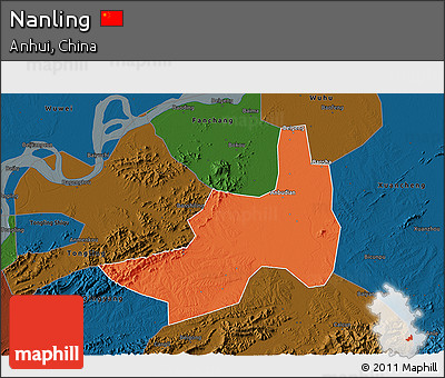 Political 3D Map of Nanling, darken