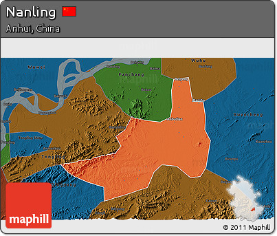 Political 3D Map of Nanling, darken
