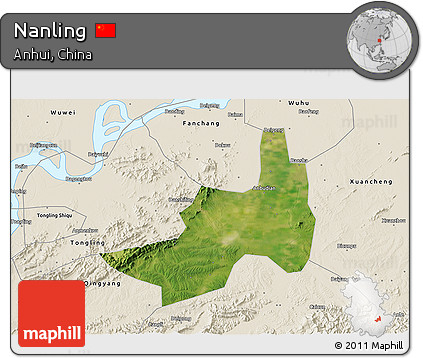 Satellite 3D Map of Nanling, shaded relief outside