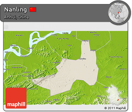 Shaded Relief 3D Map of Nanling, physical outside