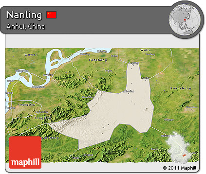 Shaded Relief 3D Map of Nanling, satellite outside