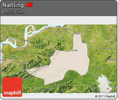 Shaded Relief 3D Map of Nanling, satellite outside