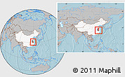 Gray Location Map of Nanling, highlighted country, highlighted parent region, within the entire country, hill shading
