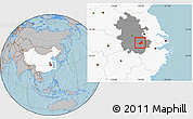 Gray Location Map of Nanling, highlighted country, highlighted parent region, hill shading