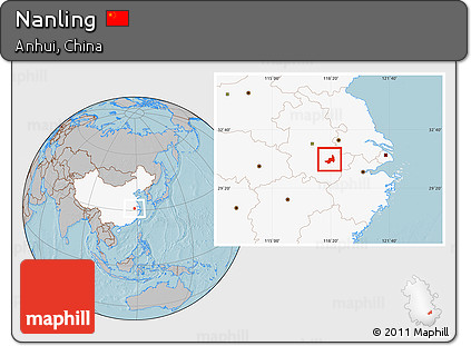 Gray Location Map of Nanling, highlighted country, hill shading