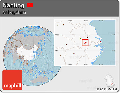 Gray Location Map of Nanling, highlighted country, hill shading