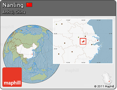 Savanna Style Location Map of Nanling, highlighted country, hill shading