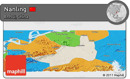 Shaded Relief Panoramic Map of Nanling, political outside