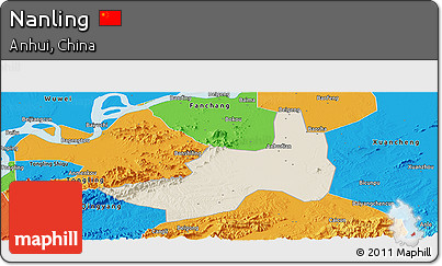 Shaded Relief Panoramic Map of Nanling, political outside