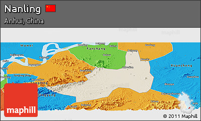 Shaded Relief Panoramic Map of Nanling, political outside