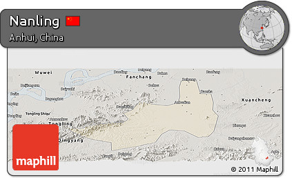 Shaded Relief Panoramic Map of Nanling, semi-desaturated