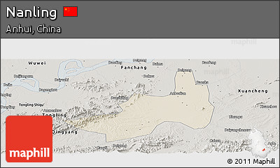 Shaded Relief Panoramic Map of Nanling, semi-desaturated