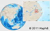 Shaded Relief Location Map of Ningguo