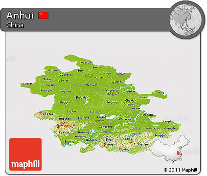 Physical Panoramic Map of Anhui, cropped outside