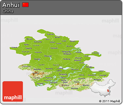 Physical Panoramic Map of Anhui, cropped outside