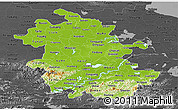 Physical Panoramic Map of Anhui, darken, desaturated