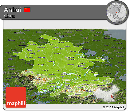 Physical Panoramic Map of Anhui, darken