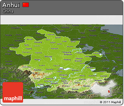 Physical Panoramic Map of Anhui, darken