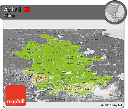 Physical Panoramic Map of Anhui, desaturated
